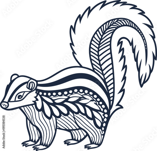 Ornamental decorative skunk illustration with intricate patterns and floral elements design