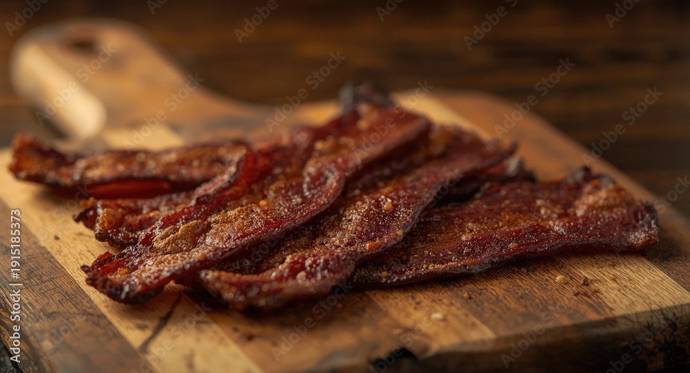 Obraz premium Savory soy sauce seasoned organic tempeh bacon slices