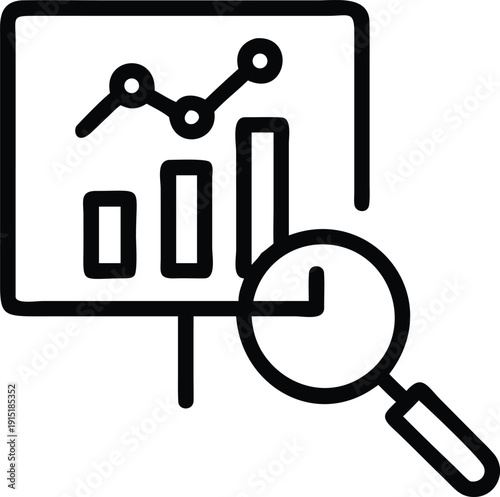Analyzing Data for Growth: An illustration of a magnifying glass examining a business chart, symbolizing thorough analysis and strategic planning.