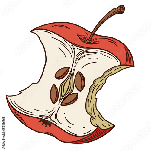 Red Apple Core Bitten Vector Illustration Transparent Background
