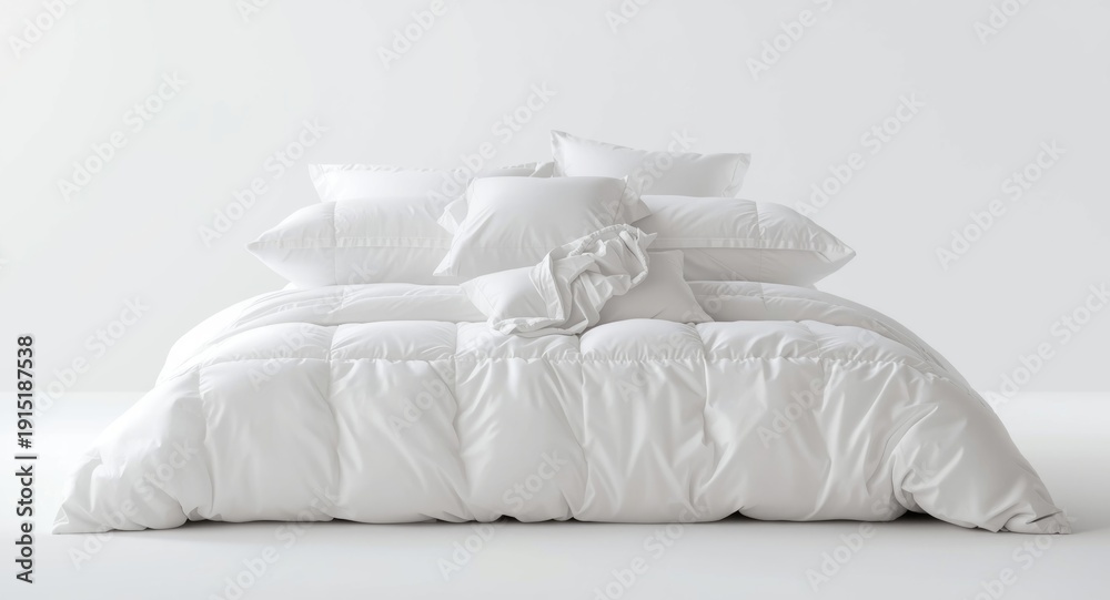 Obraz premium Front facing image of bedding set arranged on white bed with clipping path effect