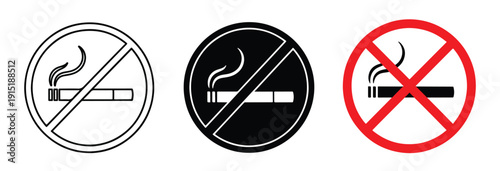 No smoking signs set flat design vector illustration - Clipart. Icon vector -  Icon collection - icon set - Line and glyph icon and logo template - Editable Icon