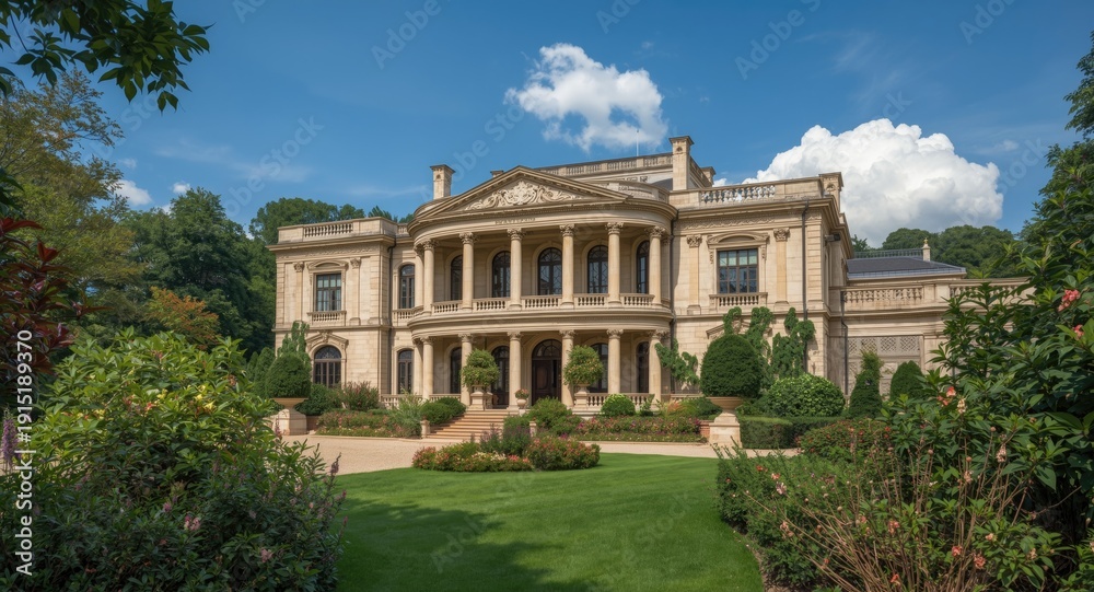 Obraz premium Luxurious mansion with grand architecture and lush gardens