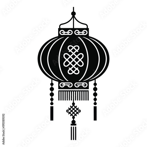 A black and white illustration of a traditional asian lantern