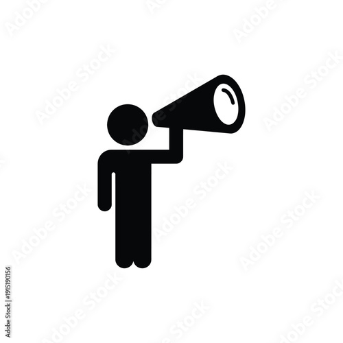 Simple black icon depicting a person speaking into a megaphone