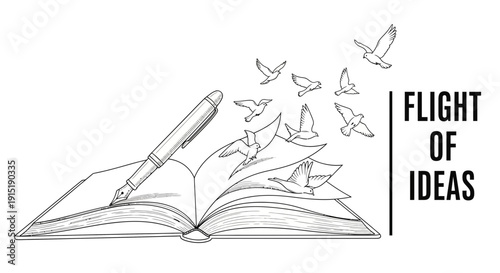 Open Book with Birds Flying Out - Flight of Ideas Illustration