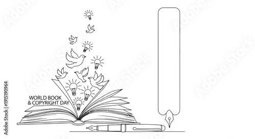 Open Book, Doves, Lightbulbs, Fountain Pen - World Book Day & Copyright