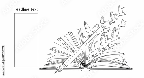Open Book, Fountain Pen, Flying Birds, Freedom, Creativity, Inspiration