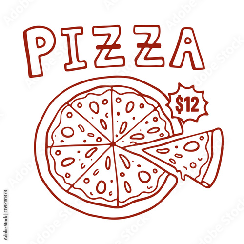 Retro pizza Line Art Menu Poster Design