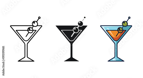 cocktail glasses icon set flat design vector illustration - Clipart. Icon vector -  Icon collection - icon set - Line and glyph icon and logo template - Editable Icon
