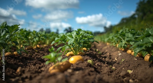 Organic potatoes growing strongly on a well nourished agricultural field
