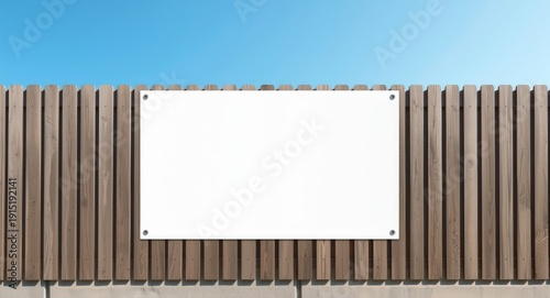 Empty white poster with ample copy space hanging from playground fence under clear sky