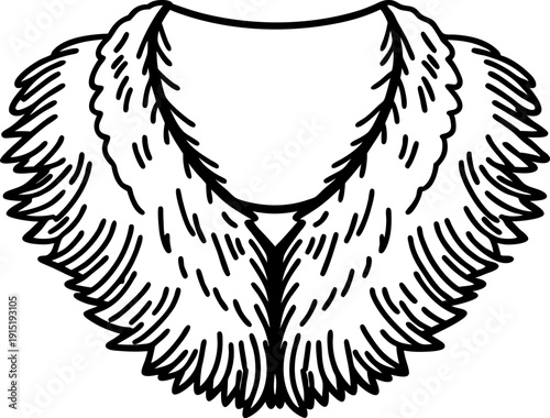 Illustration of a fluffy fur collar with thick layered strands, vintage fashion accessory design