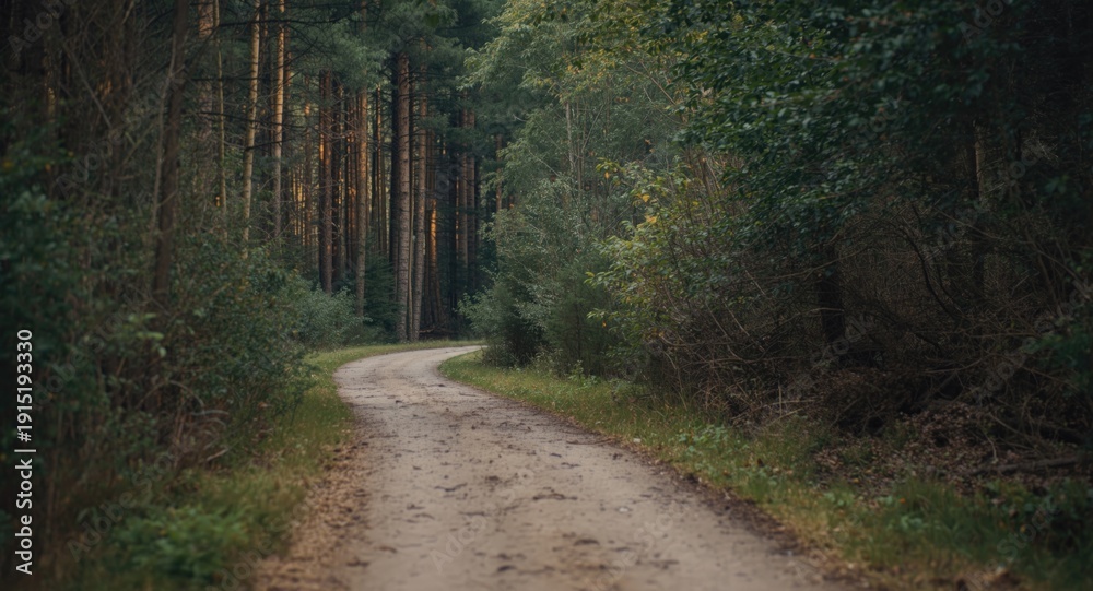 Obraz premium A serene forest pathway with spacious copy space area