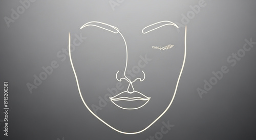 Minimalist line art face illustration on gray background  