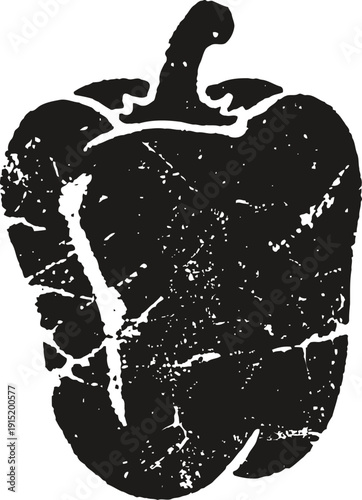 Grunge black bell pepper silhouette with textured distressed effect