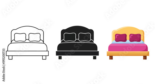 Bed caravan and van vector icon set flat design illustration - Clipart. Icon vector -  Icon collection - icon set - Line and glyph icon and logo template - Editable Icon