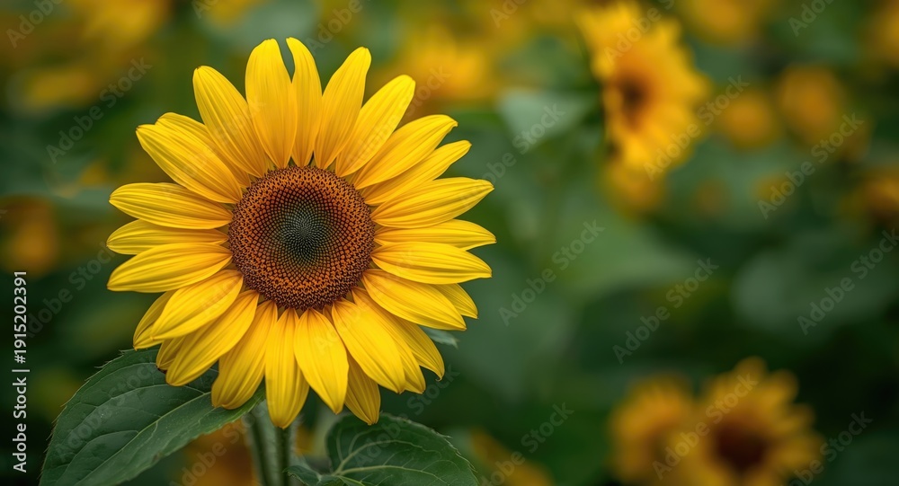 Fototapeta premium Sunflower Helianthus with Lush Green Background and Yellow Blooms