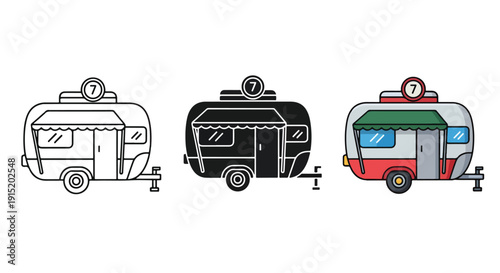 Camper van icon set flat design vector illustration - Clipart. Icon vector -  Icon collection - icon set - Line and glyph icon and logo template - Editable Icon