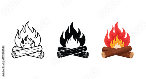 Campfire flames vector icon set flat design illustration - Clipart. Icon vector -  Icon collection - icon set - Line and glyph icon and logo template - Editable Icon