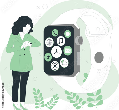 Modern woman using smartwatch with health and fitness apps