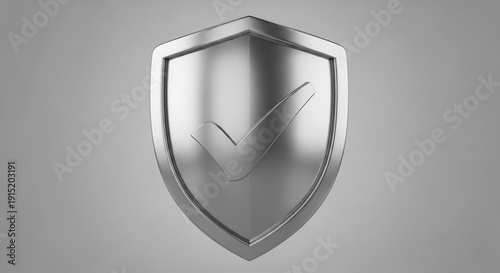 Metallic shield with checkmark on neutral background  