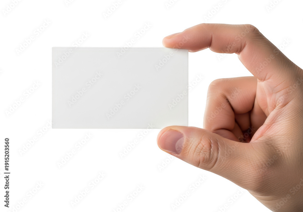 Obraz premium Hand holding a blank white business card isolated on transparent background