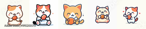 vector of a cat eating chicken