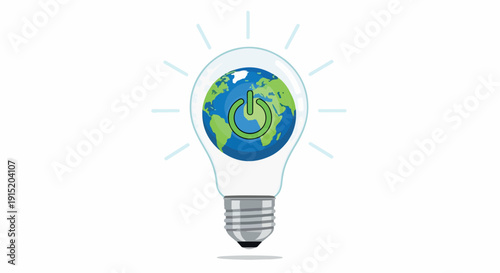 Illustration of a lightbulb with the Earth inside, symbolizing eco-friendly ideas on a plain white background.