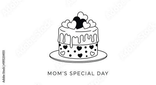 Vector illustration of a heart decorated cake with dripping icing on a plate, isolated on transparent background