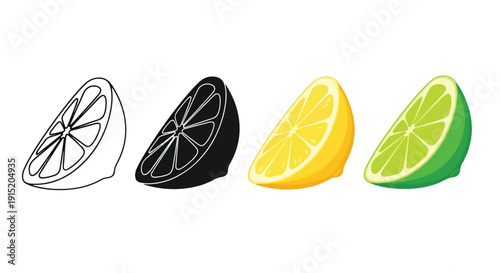 Citrus fruits flat design vector illustration set - Clipart. Icon vector -  Icon collection - icon set - Line and glyph icon and logo template - Editable Icon