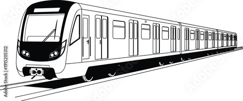 Modern Subway Train Vector Illustration, Public Transit Metro Commuter Rail, City Transportation System, Passenger Locomotive, CAD Drawing Flat Vector Illustration,
