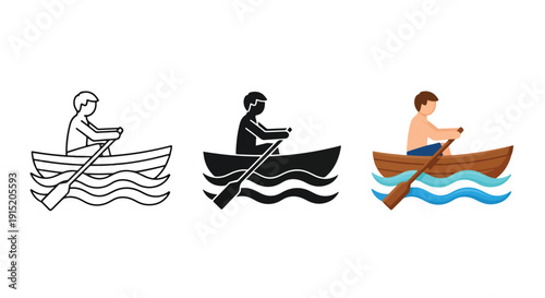Rowing boat icons flat design vector illustration set - Clipart. Icon vector -  Icon collection - icon set - Line and glyph icon and logo template - Editable Icon