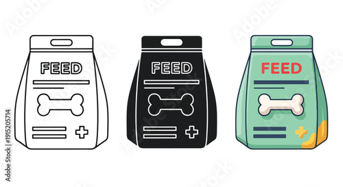 Pet feed bags flat design vector illustration set - Clipart. Icon vector -  Icon collection - icon set - Line and glyph icon and logo template - Editable Icon