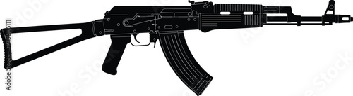 Assault Rifle Silhouette Vector, Tactical Automatic Weapon, Military Grade Firearm, Gun Icon, Armament Defense, Modern Rifle, CAD Drawing Flat Vector Illustration,