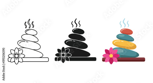 Spa relaxation stones flat design vector illustration - Clipart. Icon vector -  Icon collection - icon set - Line and glyph icon and logo template - Editable Icon