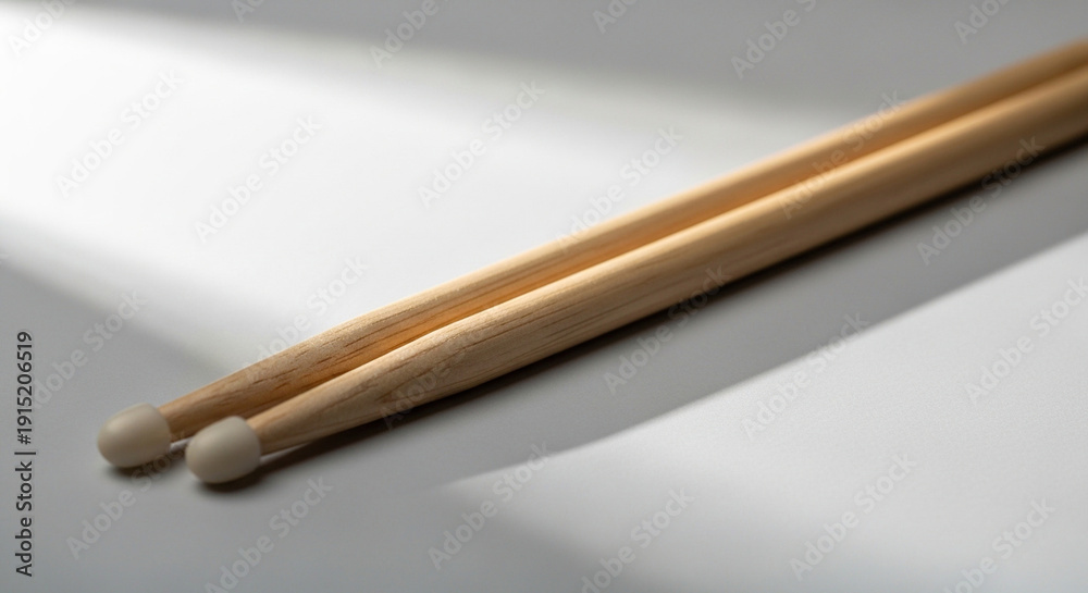 Obraz premium Drumsticks on a light grey background with soft shadows 