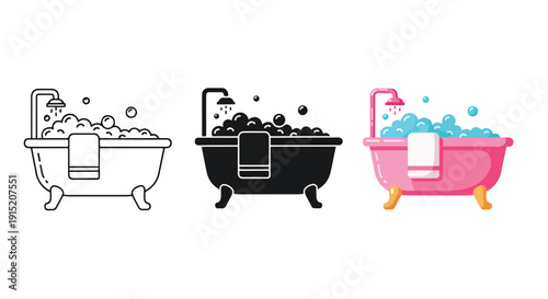 bathroom icons set flat design vector illustration - Clipart. Icon vector -  Icon collection - icon set - Line and glyph icon and logo template - Editable Icon