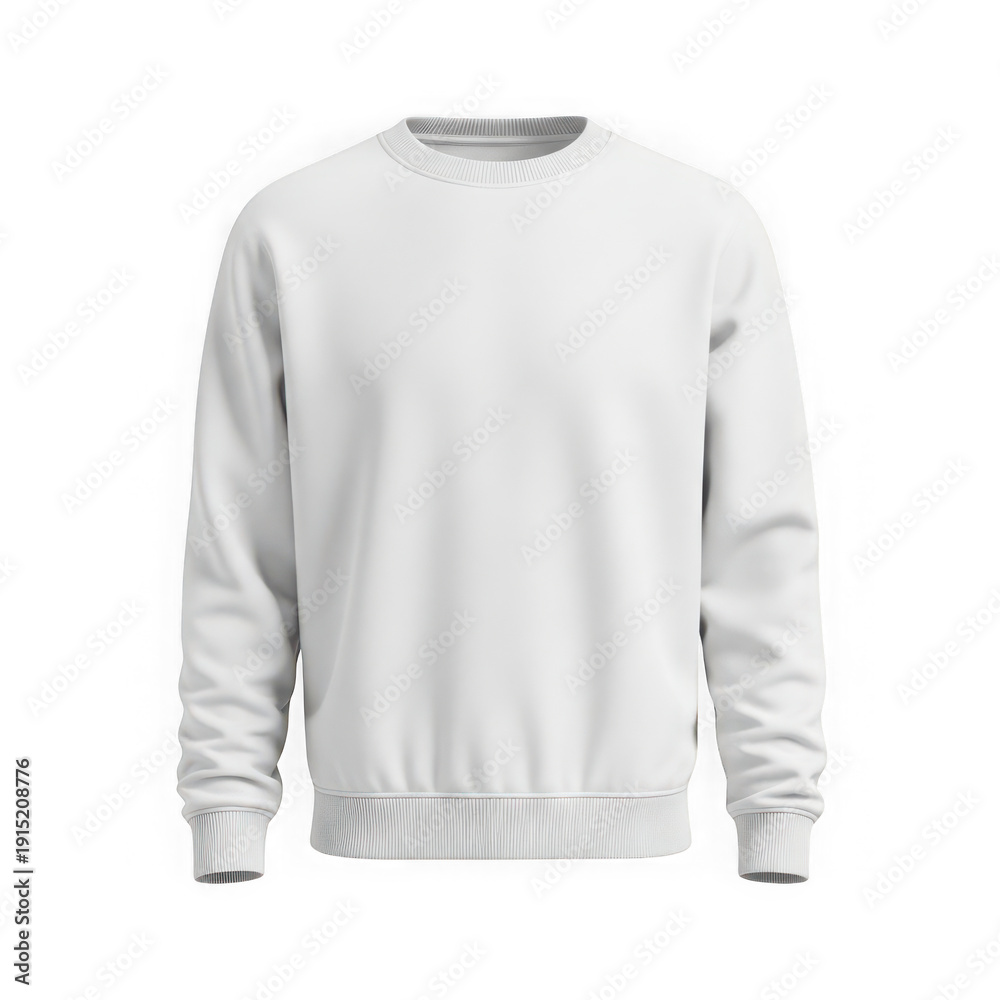 Fototapeta premium A cozy white long-sleeved sweatshirt with a round neck and ribbed cuffs isolated on transparent background