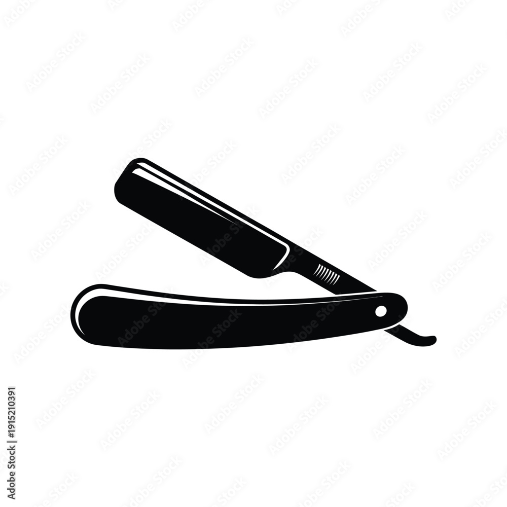 Obraz premium A black and white illustration of an open straight razor on white