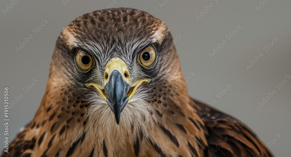 Obraz premium Intense close up shot of a raptor with an astonished expression and vivid feather details