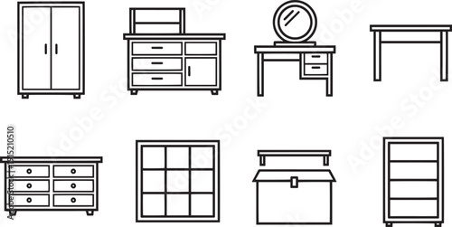 Set of vector silhouette design furniture icons bundle of 8 room interior elements