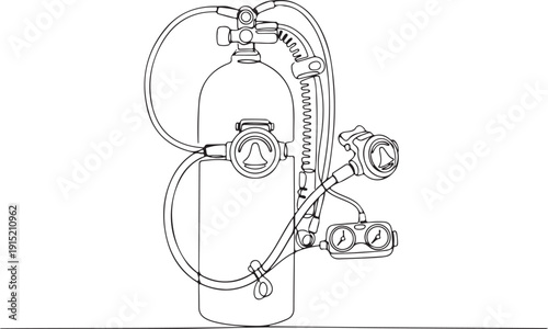 Diving Cylinder with Regulator and Gauges Sketch