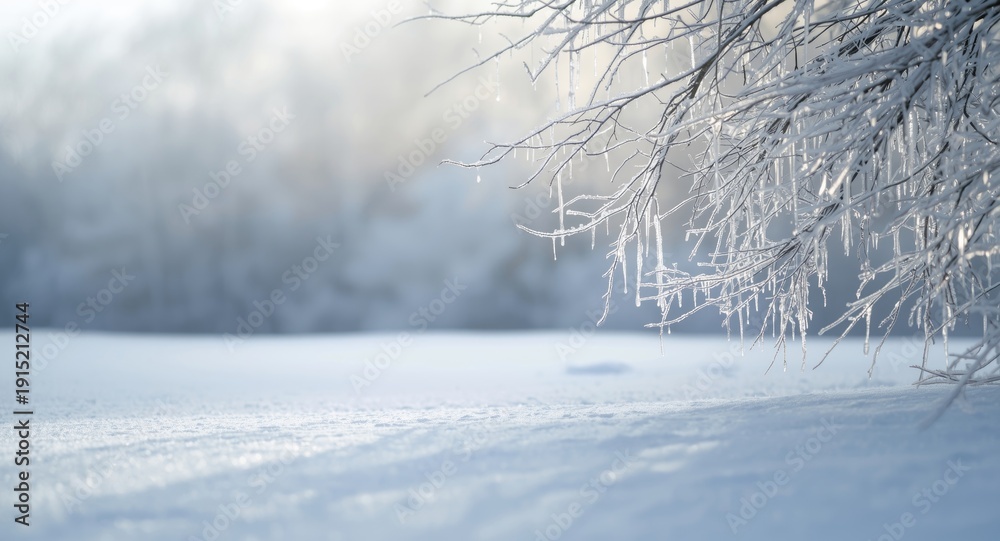 Fototapeta premium Restful snow filled natural scenery with icy branches