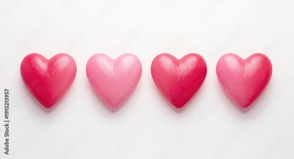 Obraz premium Four differentiated pink gradient hearts on a white background intended for design and illustration use