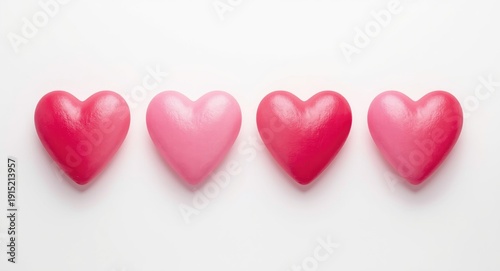 Four differentiated pink gradient hearts on a white background intended for design and illustration use