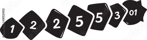 Black and white numbered tags in a row sequence