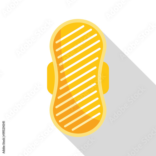 Yellow sanitary pad illustration with wings and stripes, providing feminine hygiene and period protection