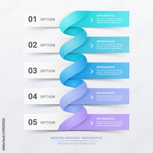 5 Step Ribbon Workflow Modern Gradient Infographic Template Banner Background