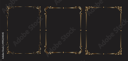 Golden vector frame set with luxury metallic borders and flourish elements for illustration